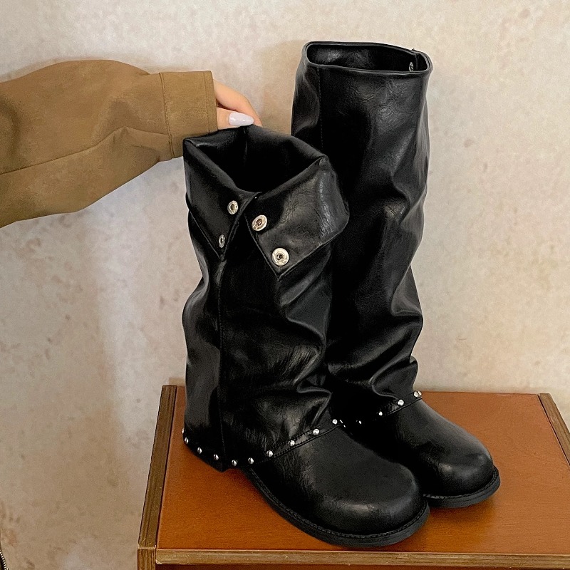 Knee High Boots Women - أحذية طويلة نسائية بتصميم أنبوبي فضفاض،