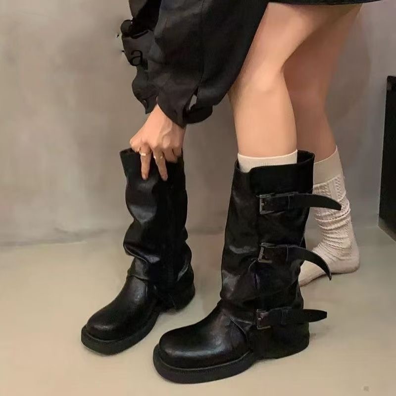 Knee High Boots Women - أحذية نسائية متوسطة الطول بتصميم مطوي